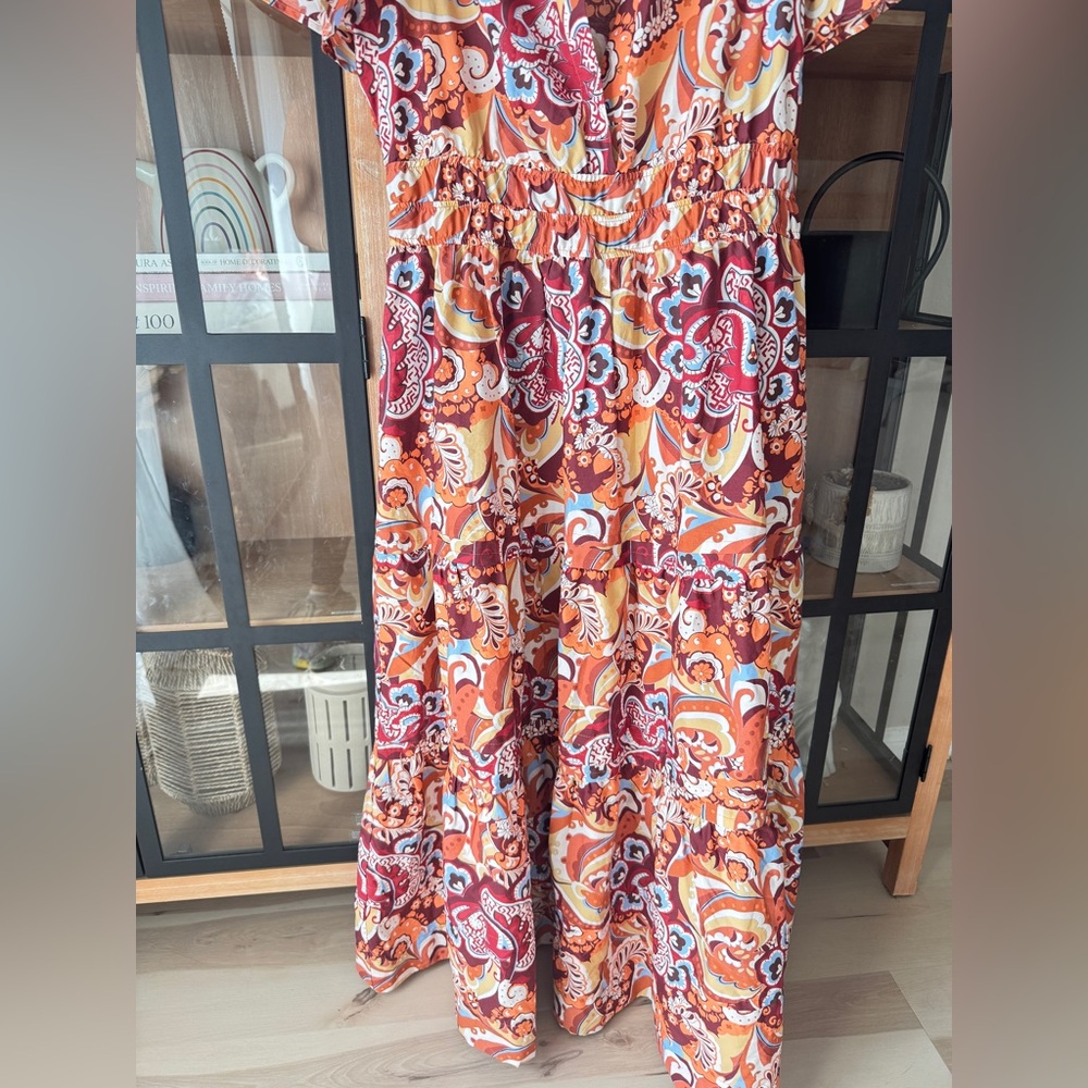 Anthropologie Somerset Tiered Maxi Dress Bronze Paisley print poplin pockets - Picture 10 of 11